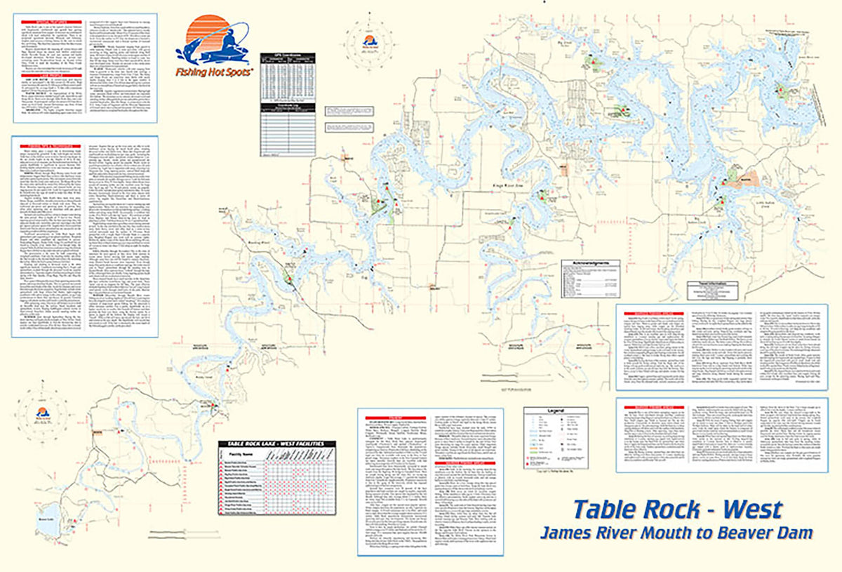 Table Rock Lake Map Vintage Decorator Gray with Antique Blue Water with  Mile Markers, image size:1200x815