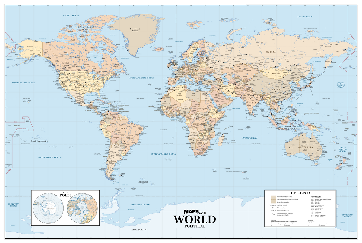 World Political Wall Map Natural Colors MAD MAPS