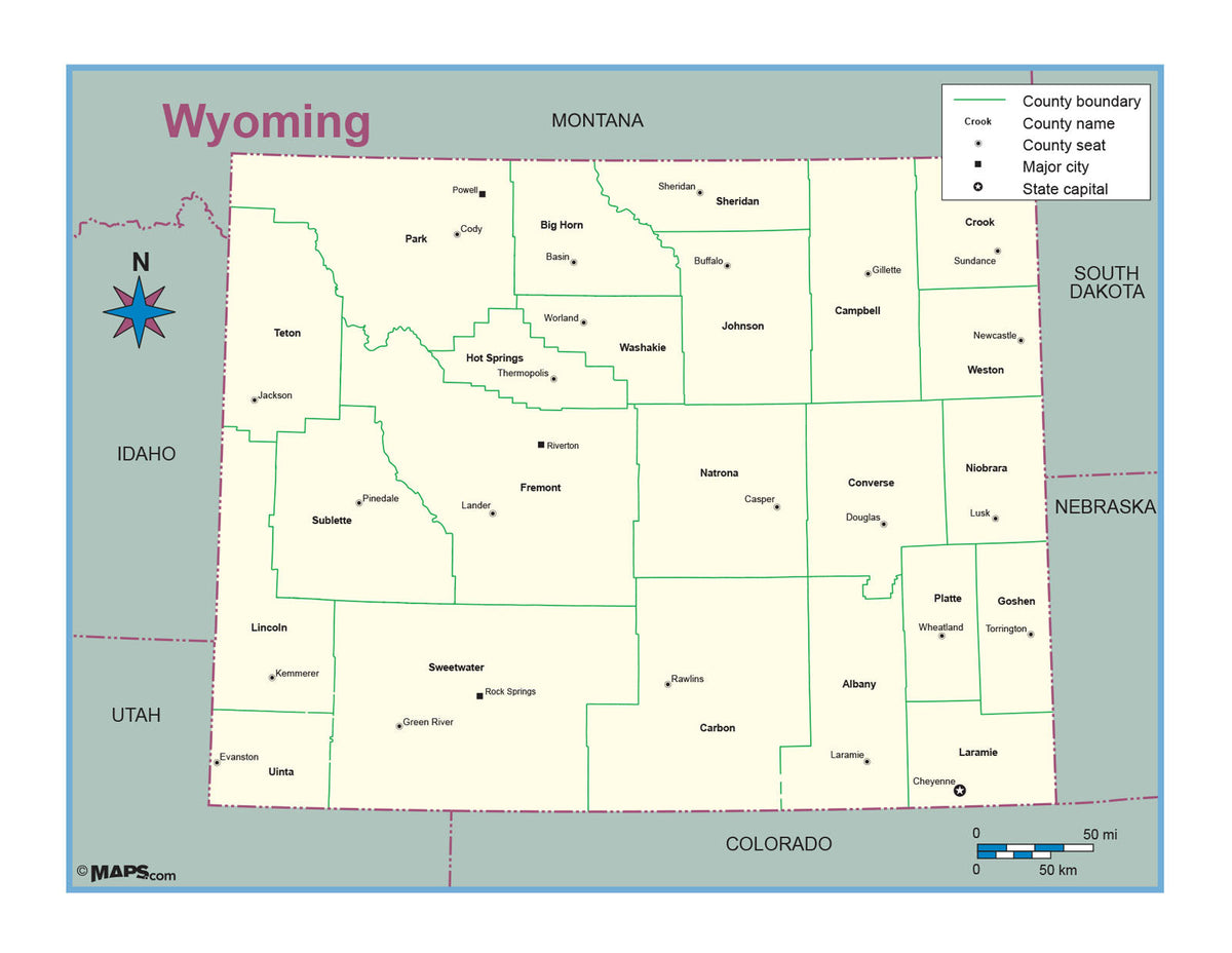 Wyoming County Outline Wall Map MAD MAPS