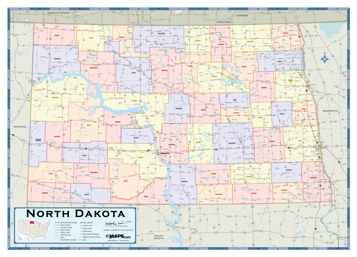 North Dakota Counties Wall Map MAD MAPS