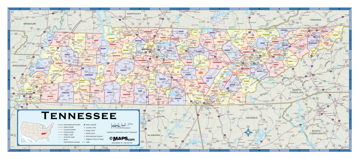 Tennessee Counties Wall Map – MAD MAPS for Free Printable Map Of Tennessee Counties And Cities