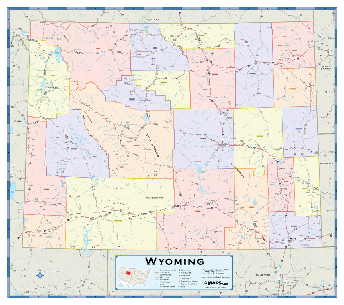Wyoming Counties Wall Map MAD MAPS