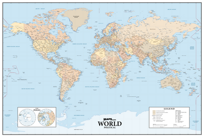 World Political Wall Map - Natural Colors