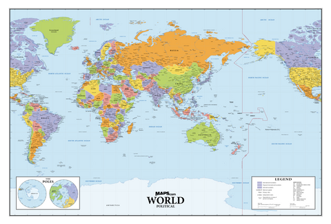 World Political Wall Map-Eurasia Centered