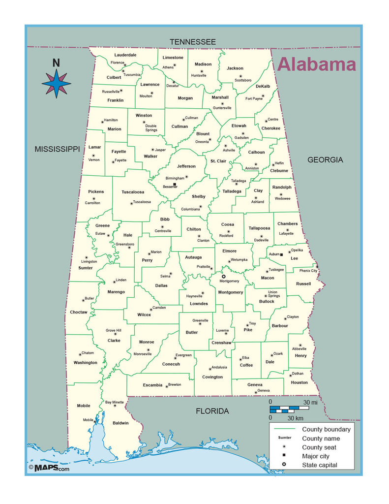 Alabama County Outline Wall Map – MAD MAPS alabama-county-outline-wall-map-mad-maps