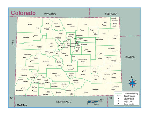Colorado County Outline Wall Map