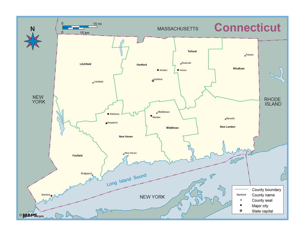 Connecticut County Outline Wall Map – MAD MAPS