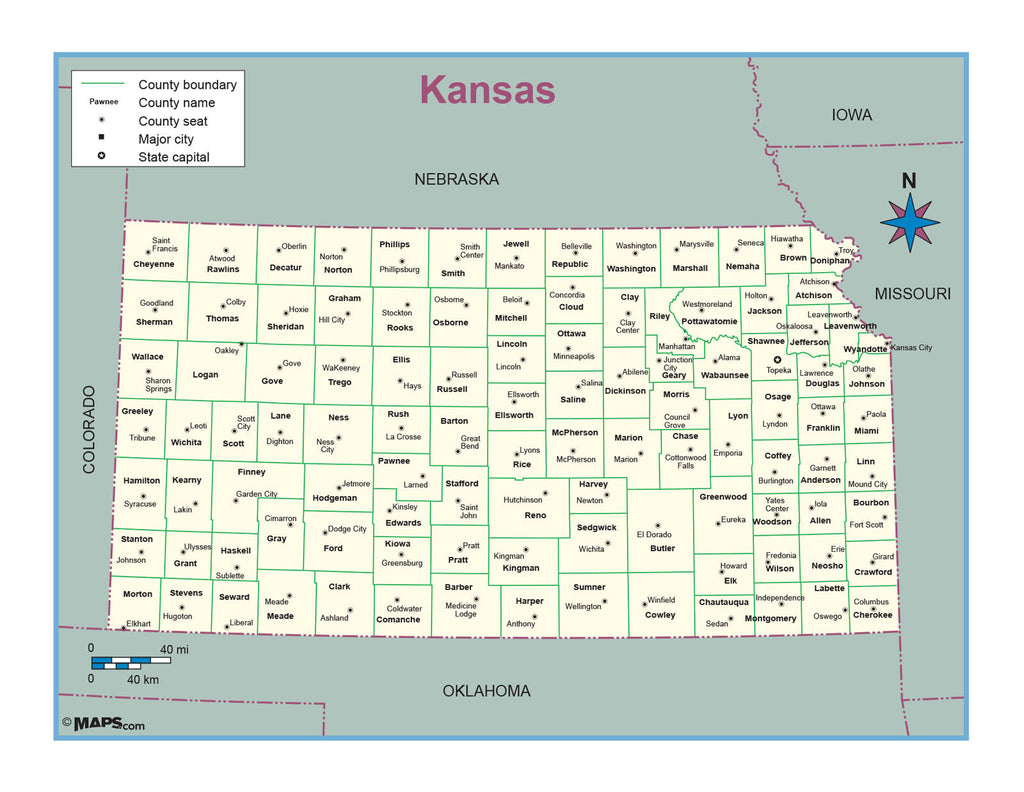 Kansas County Outline Wall Map – MAD MAPS