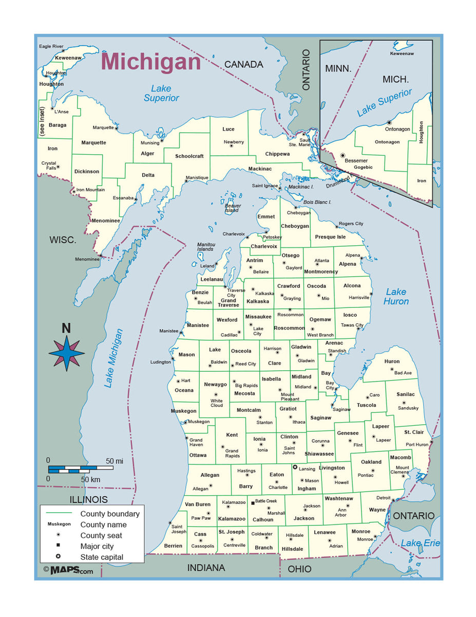 Michigan Map.pdf Michigan County Map Printable Macomb County, MI Zip Code Maps Red
