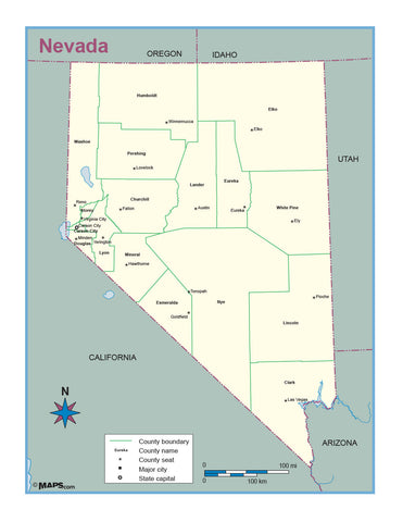 Nevada County Outline Wall Map