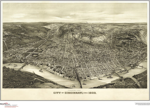 Cincinnati Antique Wall Map