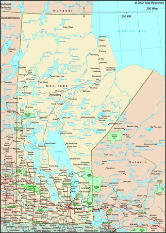 Manitoba, Canada Political Wall Map