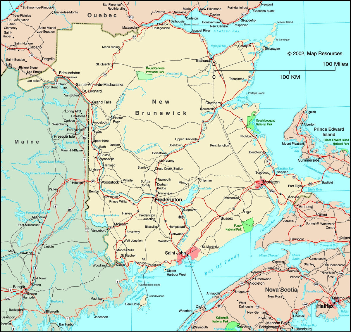 New Brunswick, Canada Political Wall Map – MAD MAPS