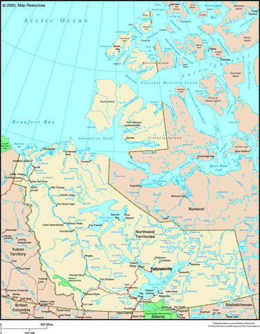 Northwest Territories, Canada Political Wall Map
