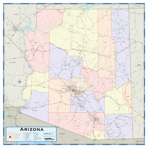 Arizona Counties Wall Map
