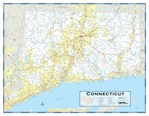 Connecticut Highway Wall Map