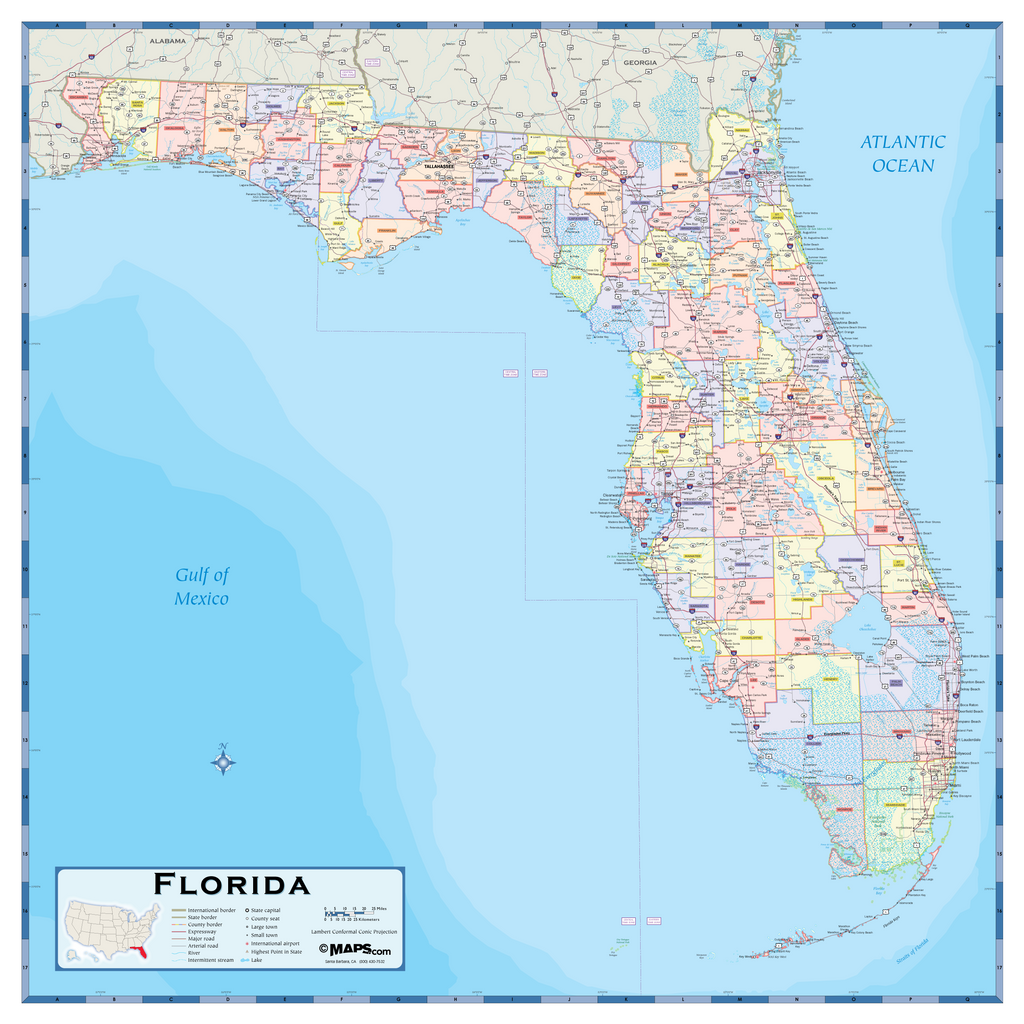 Florida Counties Wall Map MAD MAPS