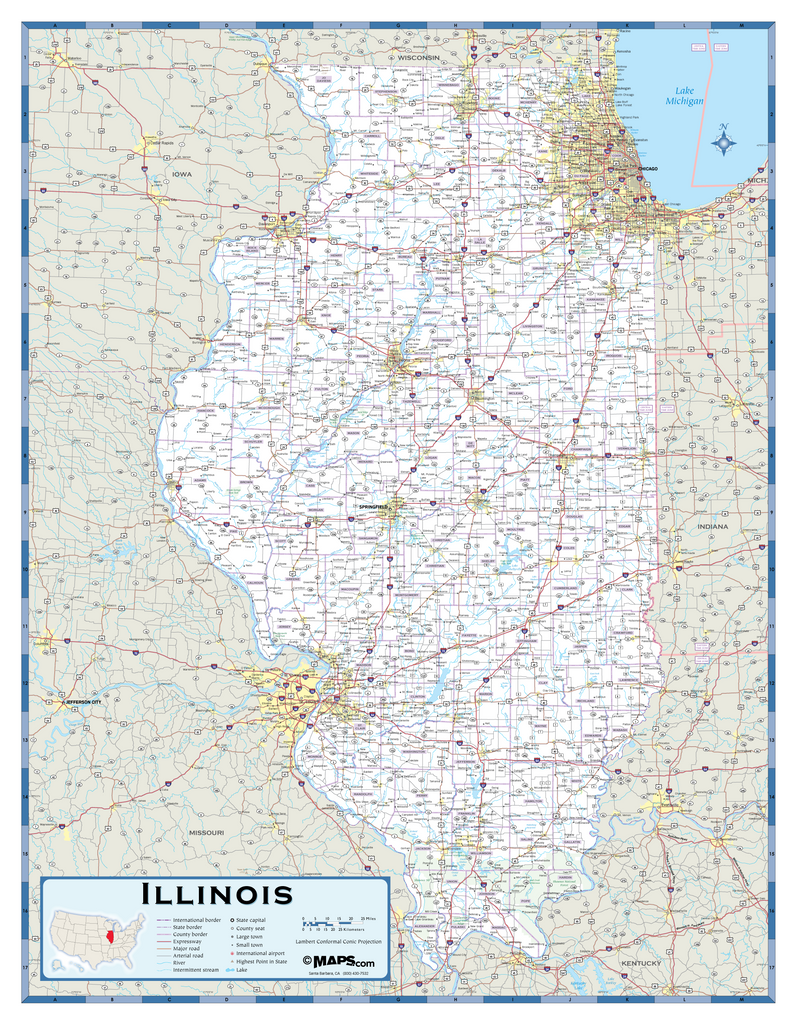 Large Detailed Roads And Highways Map Of Illinois State Large Detailed