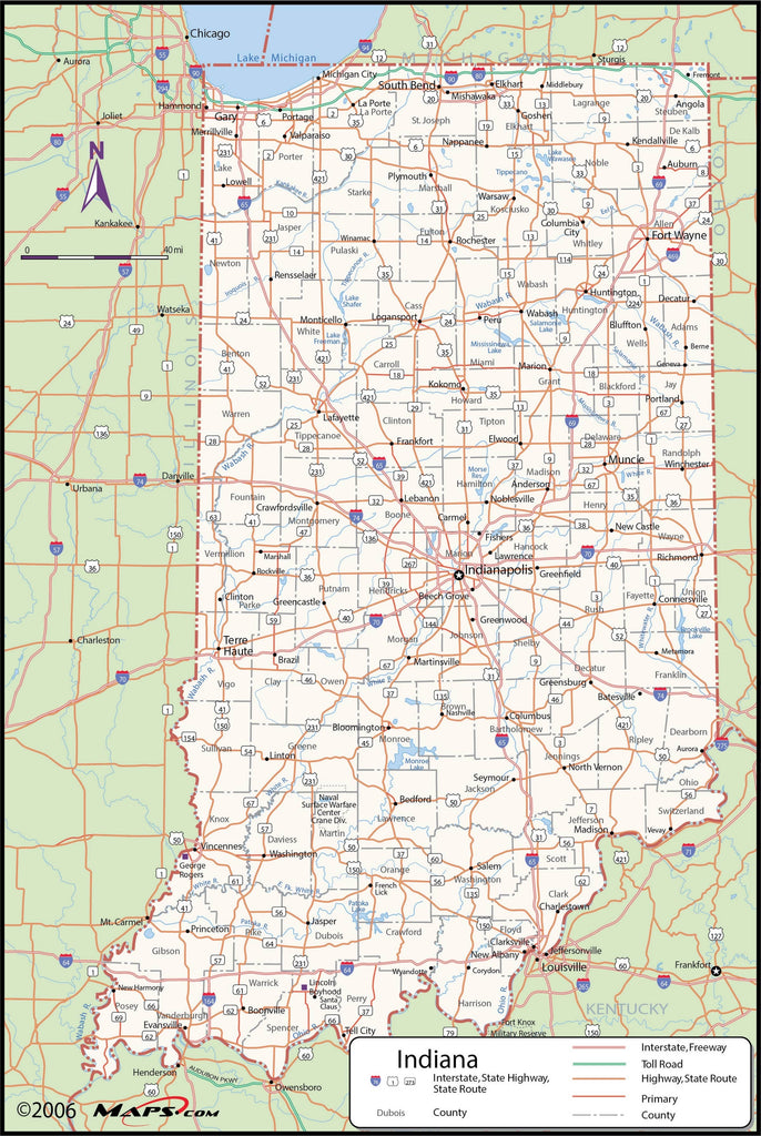 Printable Indiana Map Indiana County Wall Map – MAD MAPS