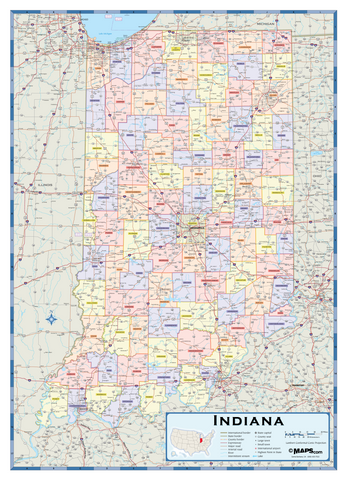 Indiana Counties Wall Map