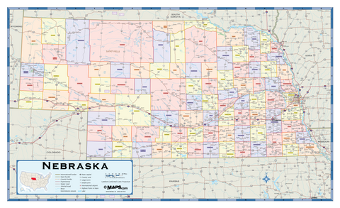 Nebraska Counties Wall Map