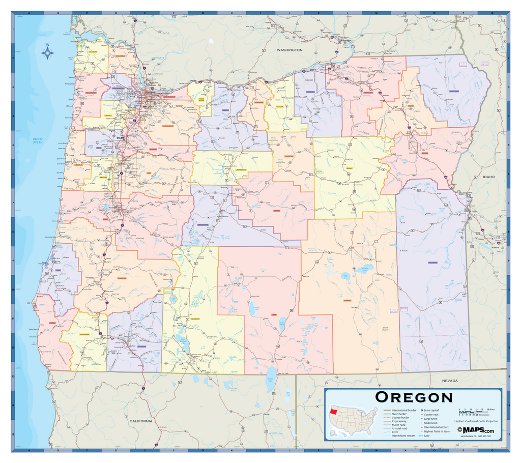 Oregon County Code Map Counties With Roads In Oregon