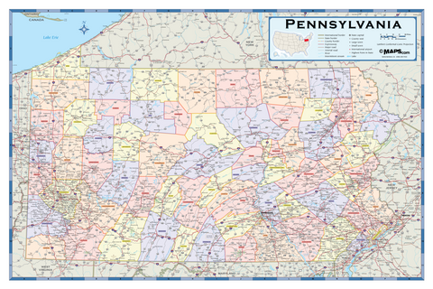 Pennsylvania Counties Wall Map