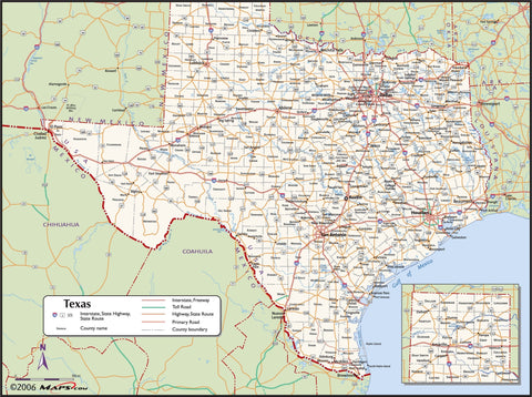 Texas County Wall Map