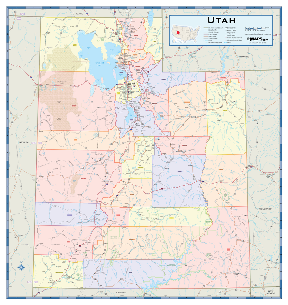 Map Of Ut Utah Counties Wall Map – MAD MAPS