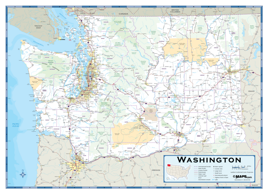 Large Detailed Roads And Highways Map Of Washington State With All