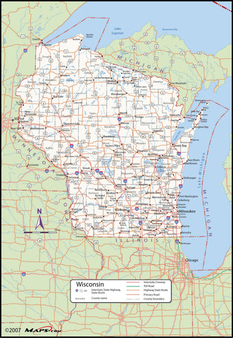 Wisconsin County Wall Map