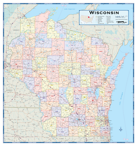 Wisconsin Counties Wall Map