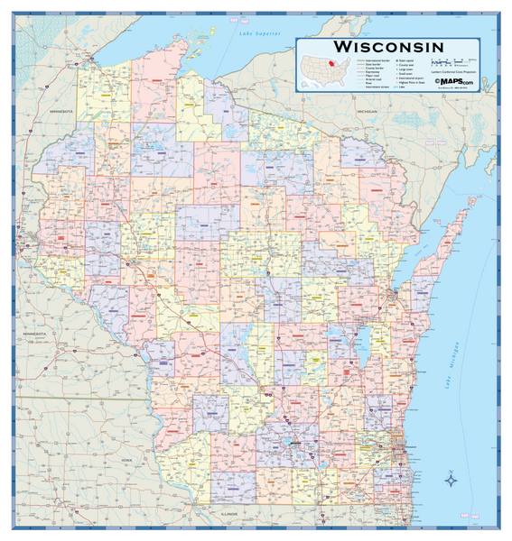 Wisconsin Map Countriea Wisconsin Counties Wall Map – MAD MAPS