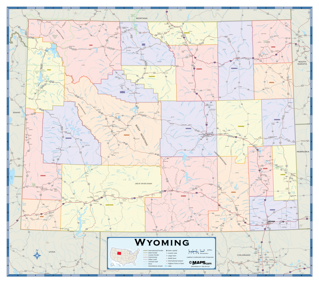 Wyoming Counties Wall Map MAD MAPS