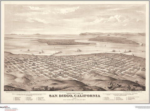 San Diego Antique Wall Map