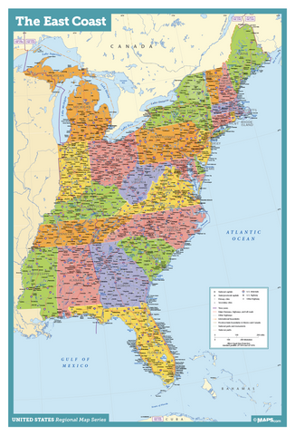 East Coast USA Wall Map
