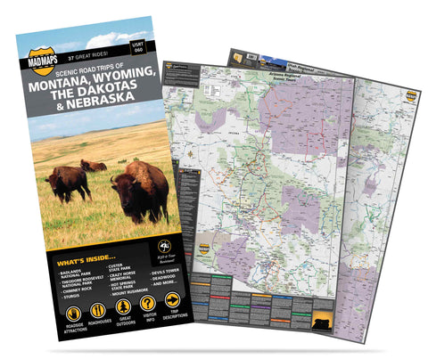 Dakotas - E. Montana - E. Wyoming - N.W. Nebraska: 31 Scenic Road Trips on One Map - MAD MAPS