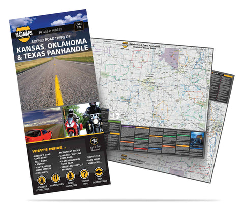 Kansas - Oklahoma - Texas Panhandle: 30 Scenic Road Trips on One Map - MAD MAPS